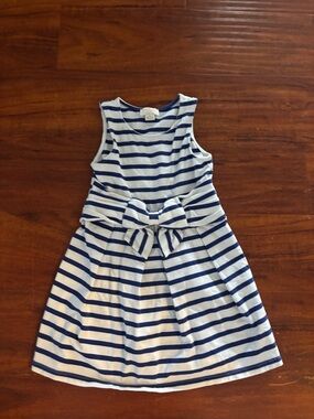 kate spade Girls' Blue and White Striped Bow-Front Dress